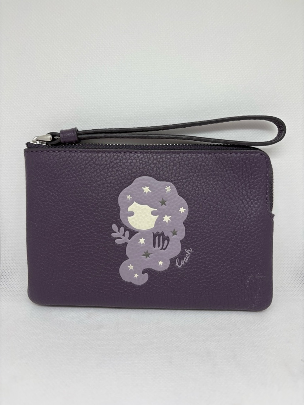 NWOT Coach Purple Zodiac Leather Wallet With Wrist Strap
